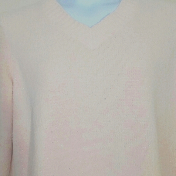 Blush Pink Velour Sparkle V Neck Sweater Plus Size 1X Cozy Glam Soft Balletcore - Picture 3 of 3